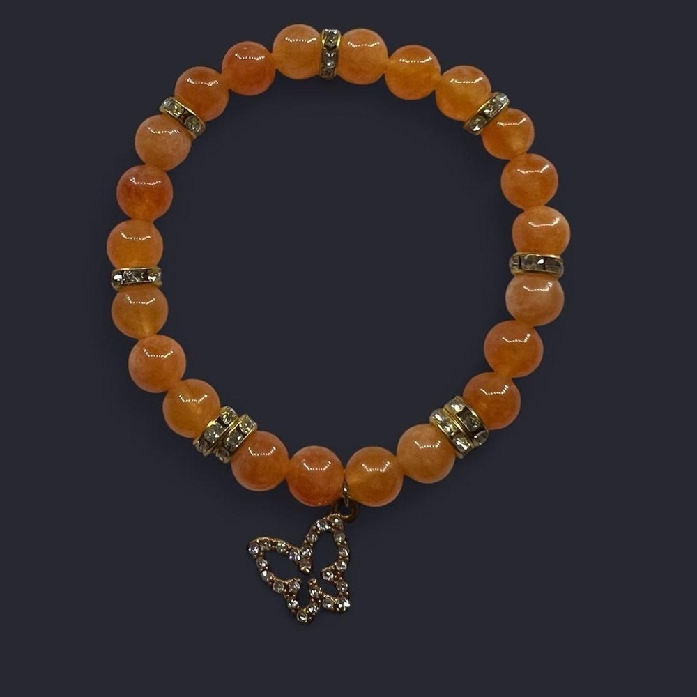 Tangerine Spark Butterfly Charm Bracelet – Gold Accents